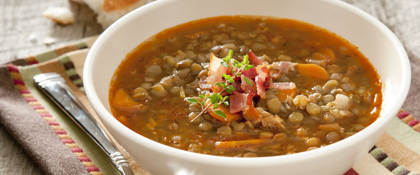 Healthy, Hearty, Bacon and red lentil soup
