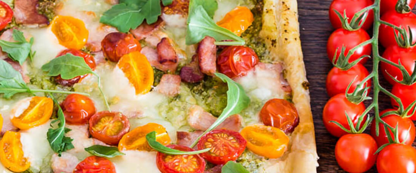 Pesto, Bacon and Tomato Tart
